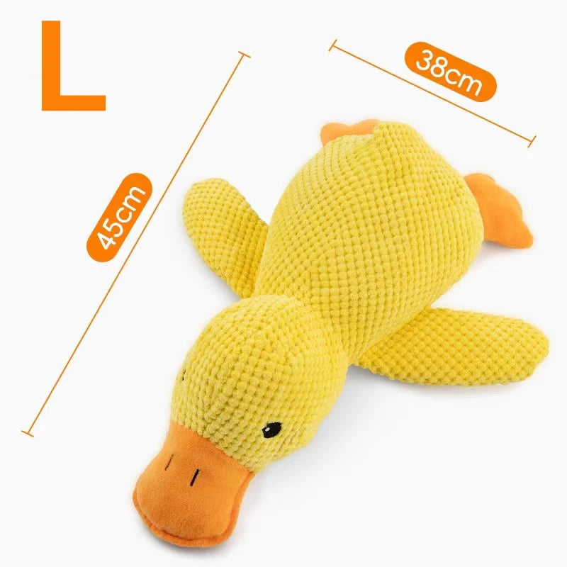 Plush Cartoon Yellow Duck Dog Toy - Bite-Resistant, S/M/L Sizes with Sound for Teeth Grinding Relief