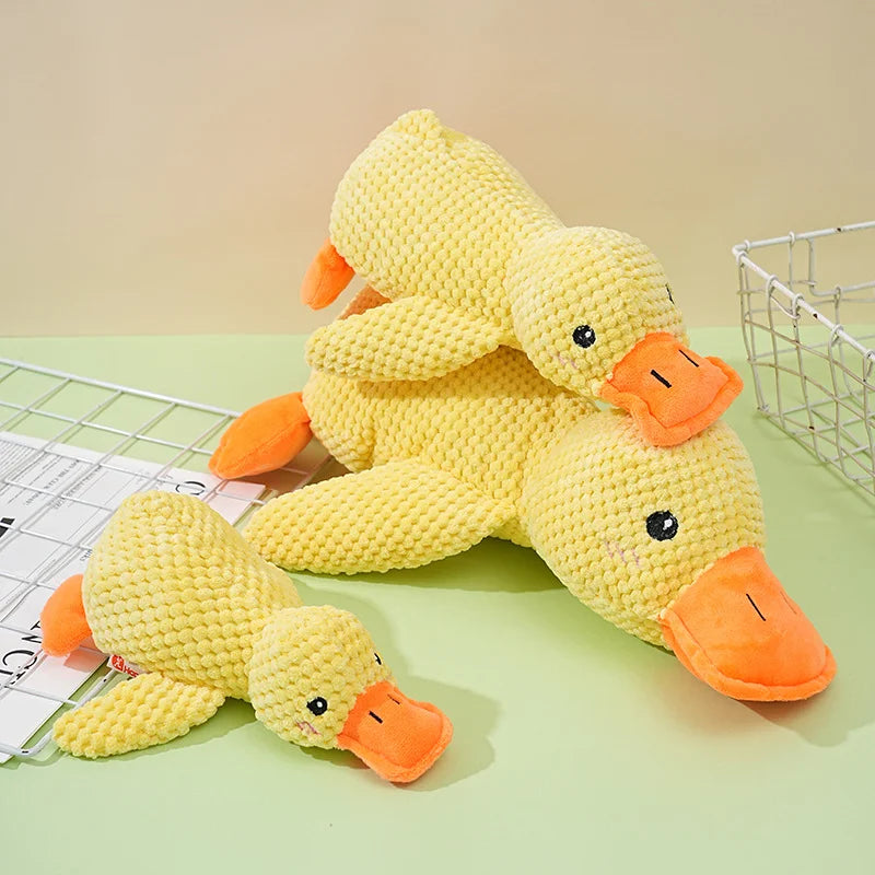 Plush Cartoon Yellow Duck Dog Toy - Bite-Resistant, S/M/L Sizes with Sound for Teeth Grinding Relief