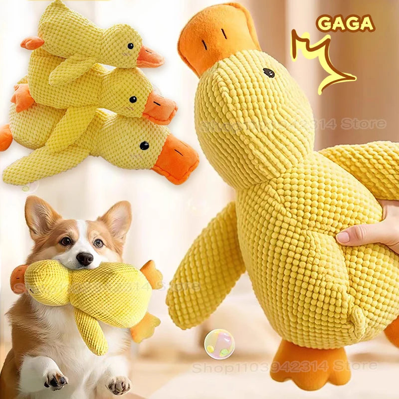 Plush Cartoon Yellow Duck Dog Toy - Bite-Resistant, S/M/L Sizes with Sound for Teeth Grinding Relief