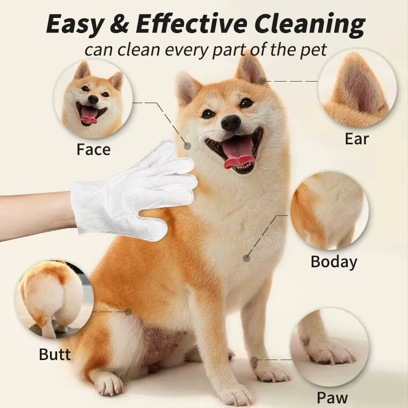 6-Pack Disposable Pet Cleaning Gloves - Wash-Free Bath Wipes for Cats and Dogs, Gentle Deodorizing and Convenient Care