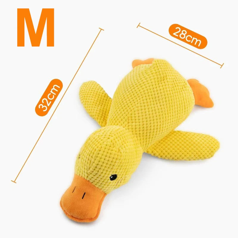 Plush Cartoon Yellow Duck Dog Toy - Bite-Resistant, S/M/L Sizes with Sound for Teeth Grinding Relief