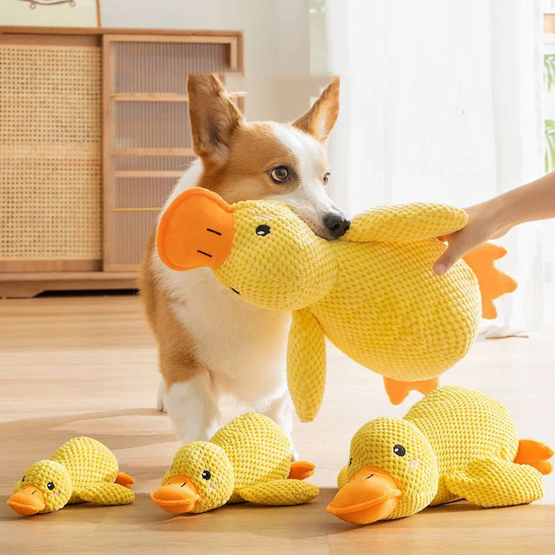 Plush Cartoon Yellow Duck Dog Toy - Bite-Resistant, S/M/L Sizes with Sound for Teeth Grinding Relief