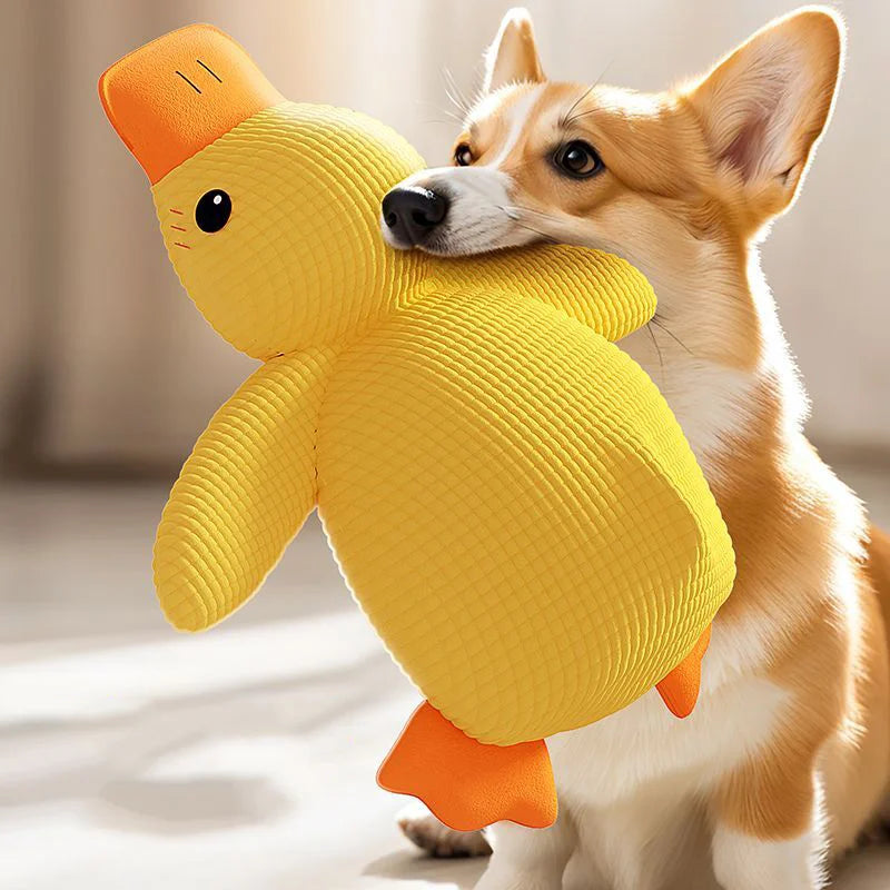 Plush Cartoon Yellow Duck Dog Toy - Bite-Resistant, S/M/L Sizes with Sound for Teeth Grinding Relief