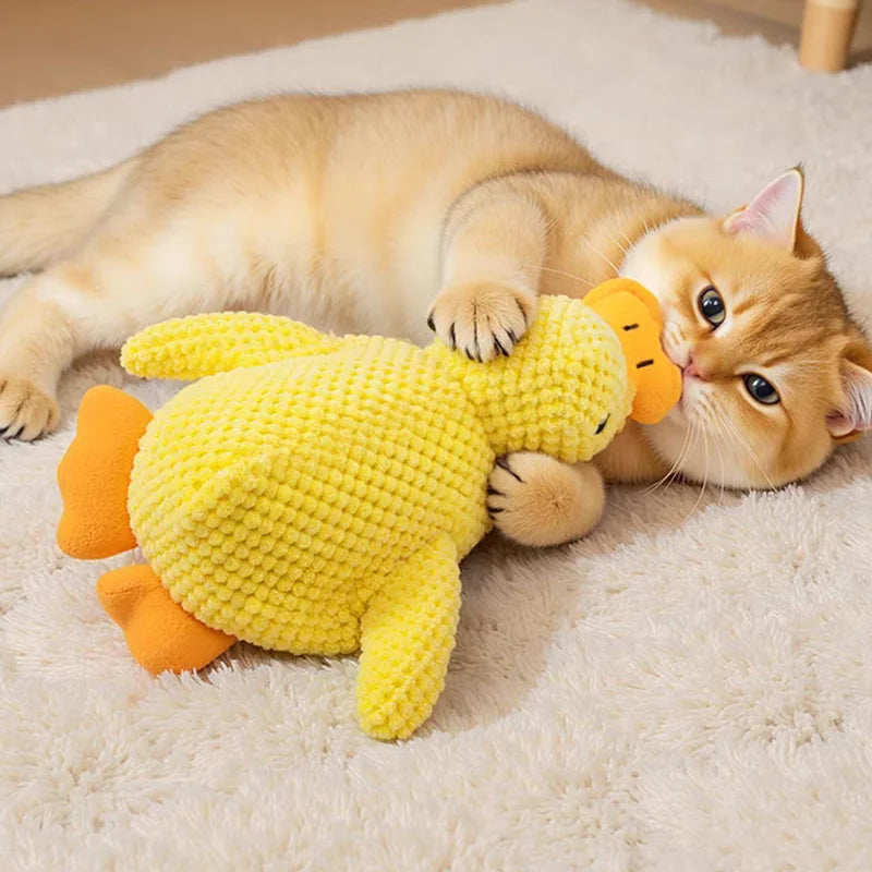 Plush Cartoon Yellow Duck Dog Toy - Bite-Resistant, S/M/L Sizes with Sound for Teeth Grinding Relief