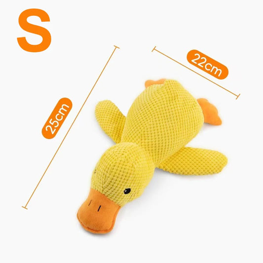 Plush Cartoon Yellow Duck Dog Toy - Bite-Resistant, S/M/L Sizes with Sound for Teeth Grinding Relief