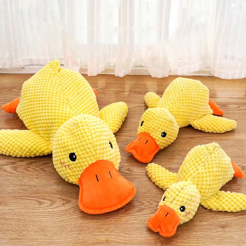 Plush Cartoon Yellow Duck Dog Toy - Bite-Resistant, S/M/L Sizes with Sound for Teeth Grinding Relief